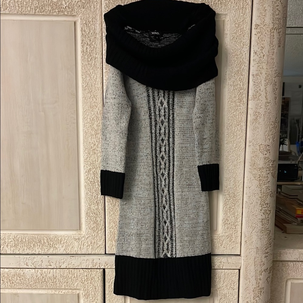 Black and Gray Sweater Dress